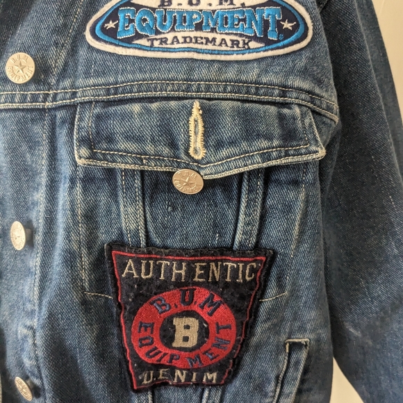 Vintage 90s BUM Equipment patch denim jacket size small blue jeans patches - Picture 5 of 5